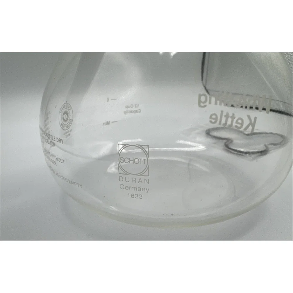 Cafe Brew Schott Duran Glass Whistling Kettle 12 cup + 2 Stovetop Metal Trivets